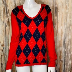 Tommy Hilfiger Red & Blue Argyle Sweater | M